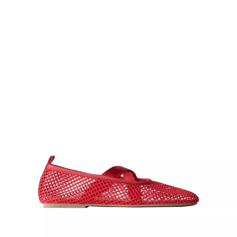 Zara Girls Red Mesh Ballet Flat with Elastic Cross Strap